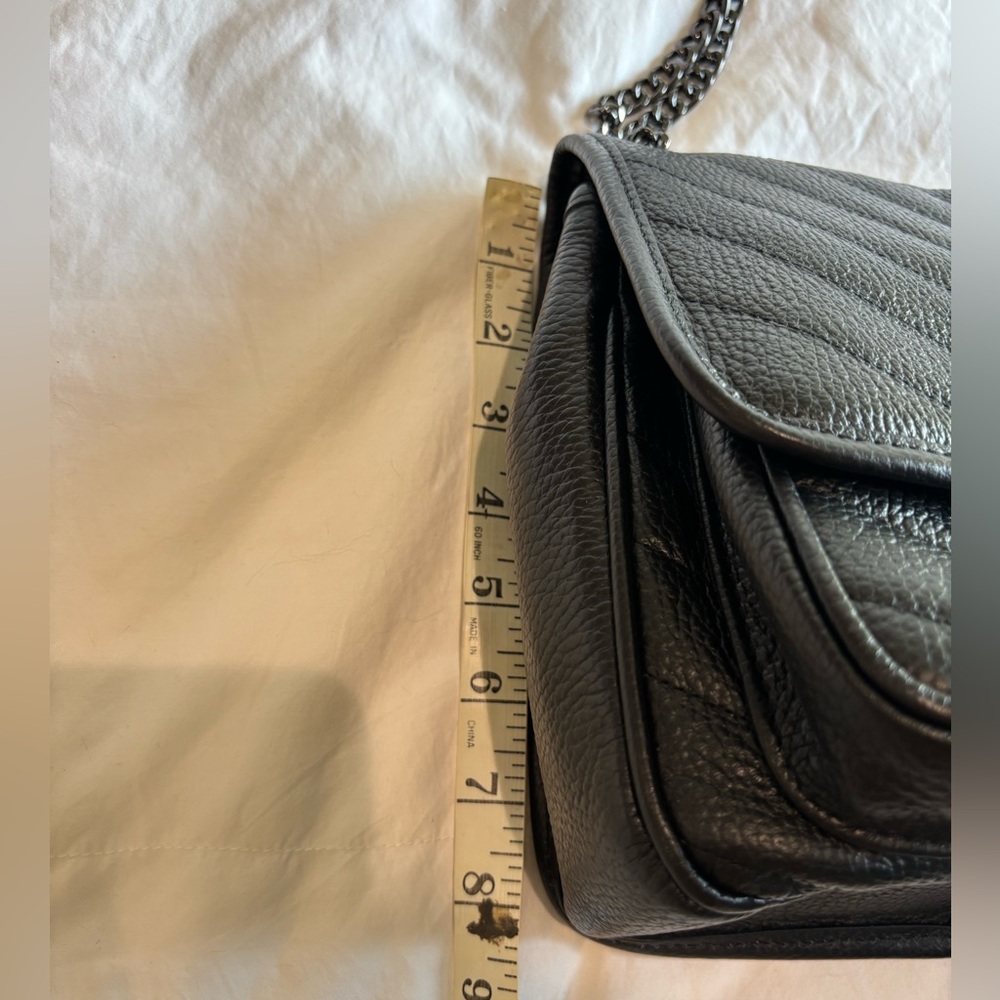 Anna Paola Black Leather Bag Crossbody or Shoulder, Adjustable Chain Strap - Picture 6 of 16